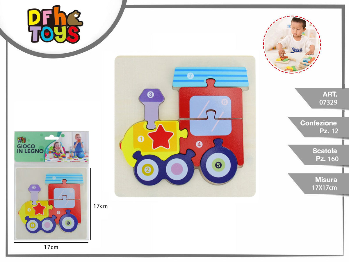 Puzzle in legno Treno con 7 pezzi numerati