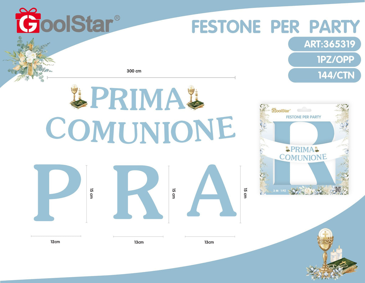 Festone di carta prima comunione celeste