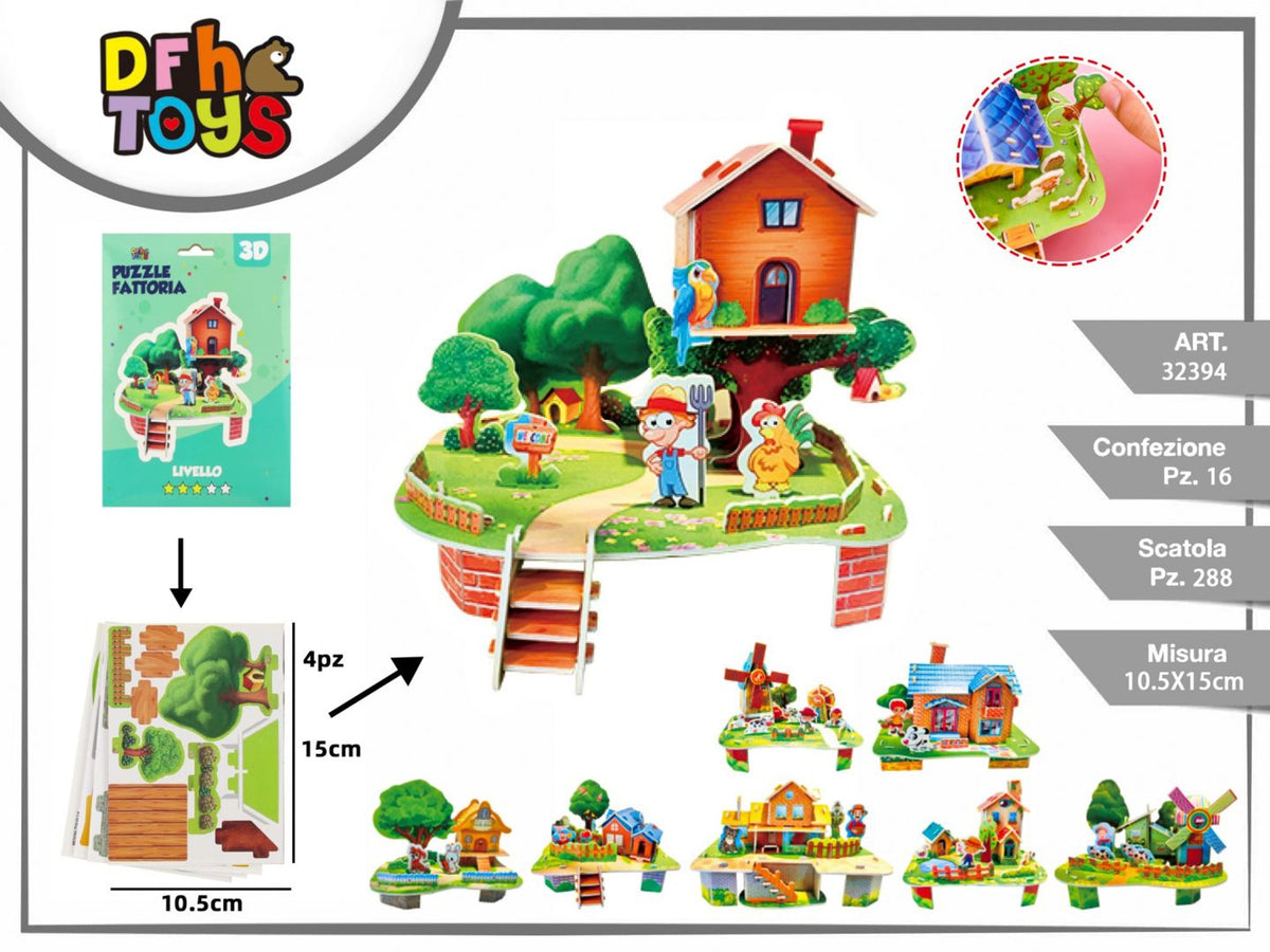 Puzzle 3D Fattoria su 4 fogli, soggetti assortiti