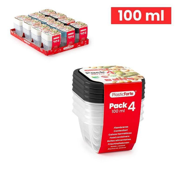 SET 4 CONTENITORE QUADRATI 100ML PLASTICA 7.5X7.5X8.5CM