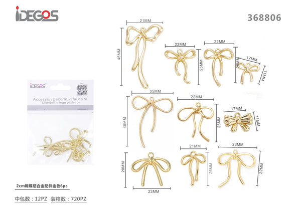Set di 6 fiocchi decorativi in metallo, 2 cm