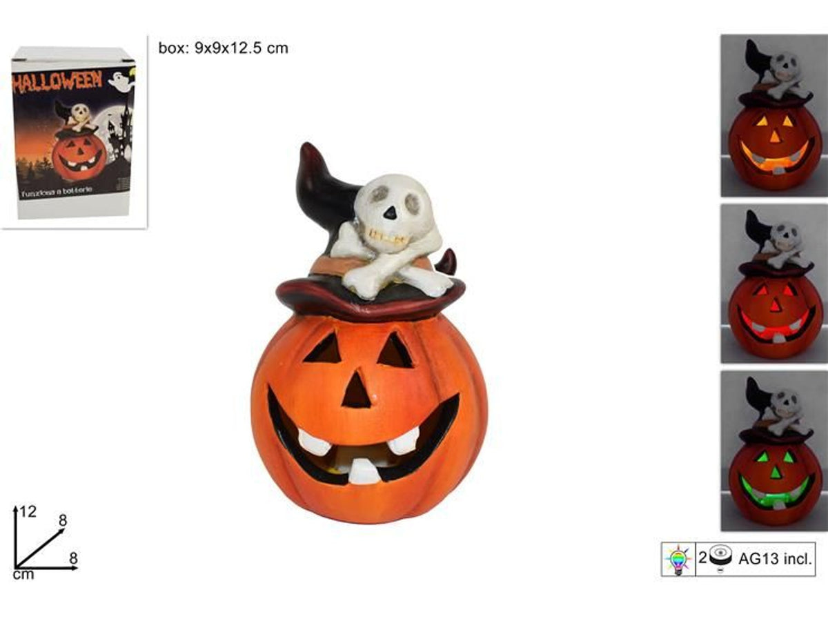 Zucca in ceramica con cappello e luce, 12 cm