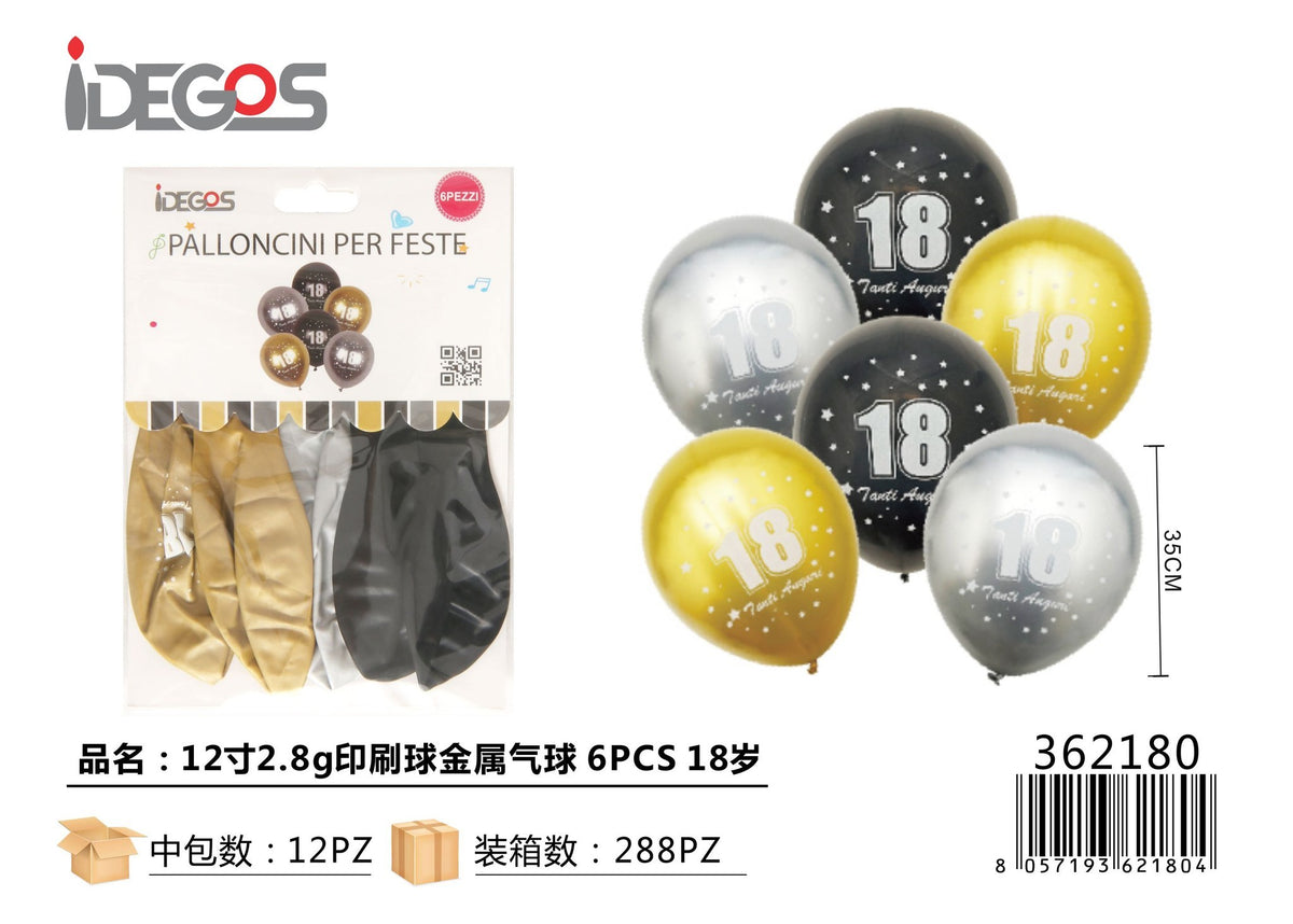 Palloncini metallizzati con età, 12 pollici, 6 pezzi
