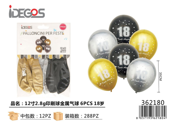 Palloncini metallizzati con età, 12 pollici, 6 pezzi