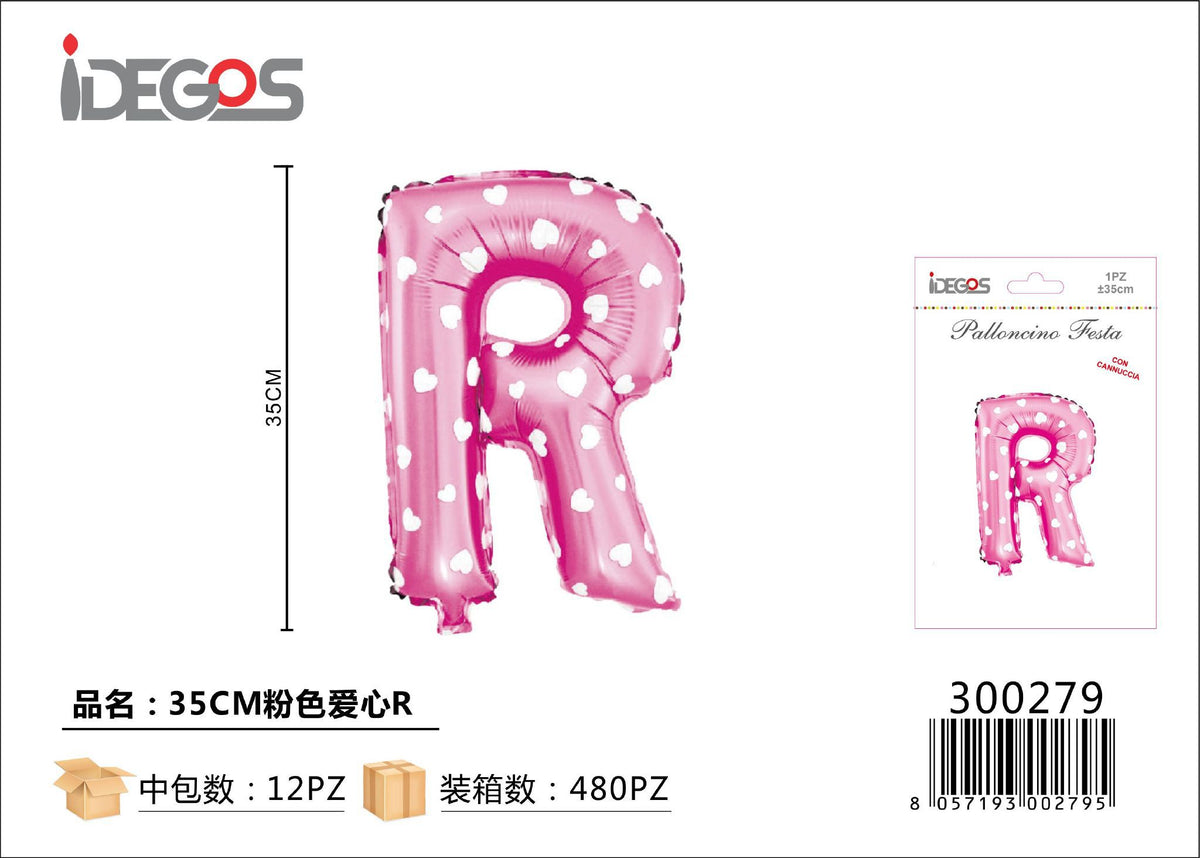 Palloncino Lettere 35cm Puntini Cuore Rosa R