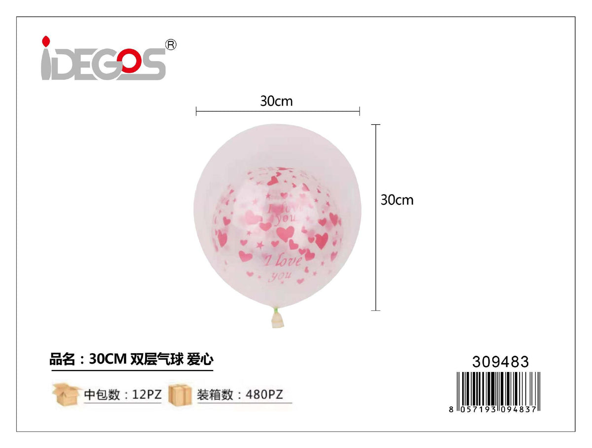 Palloncino in lattice a doppio strato rosso cuoricini