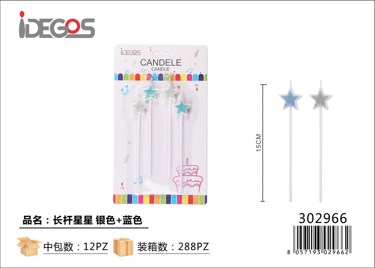 Candele bastoncino stella  argento azzurro