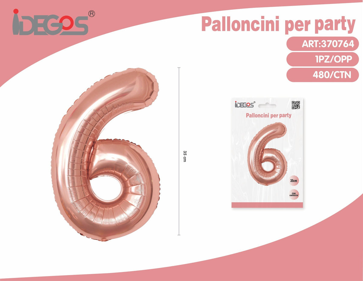 Palloncino Numero 6 Oro Rosa 35cm