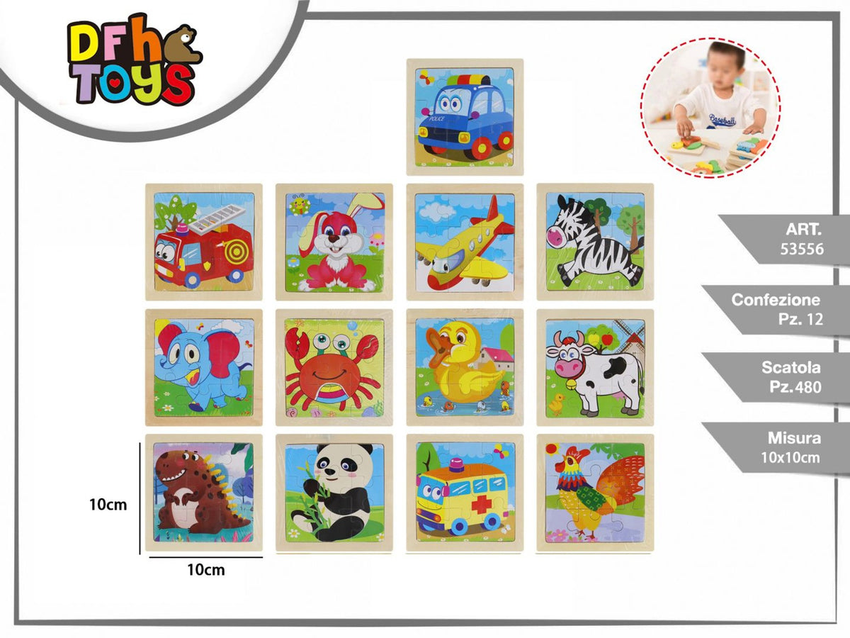 Puzzle in legno da 9 pezzi, 10 × 10 cm