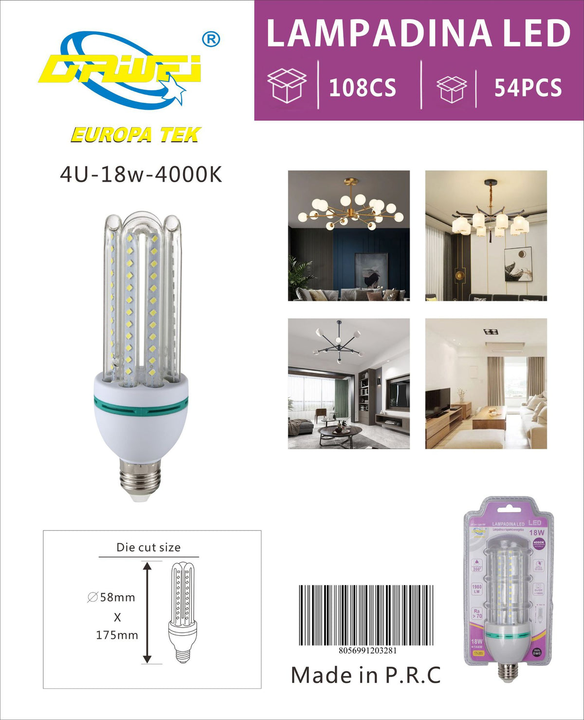 Lampadina LED a forma di U — 18 W, E27