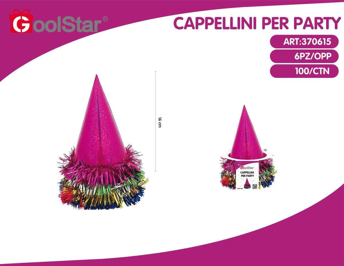 Cappellino a pois multicolore con frange, 16 cm