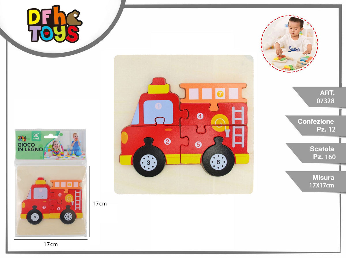 Puzzle in legno Camion dei pompieri, 7 pezzi