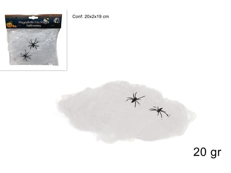 Ragnatela bianca Halloween con 2 ragni, 20 g