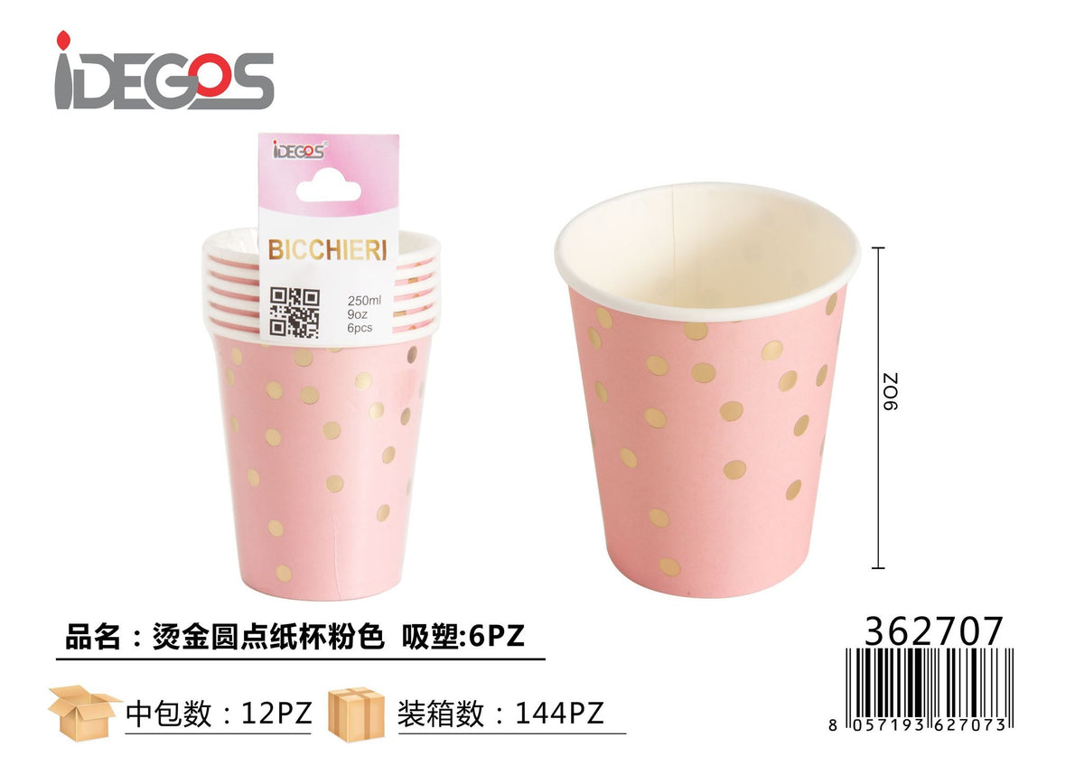 Bicchieri di carta rosa a pois 6 pezzi