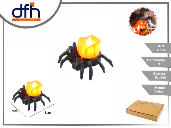 Decorazione Halloween con ragno e candela luminosa