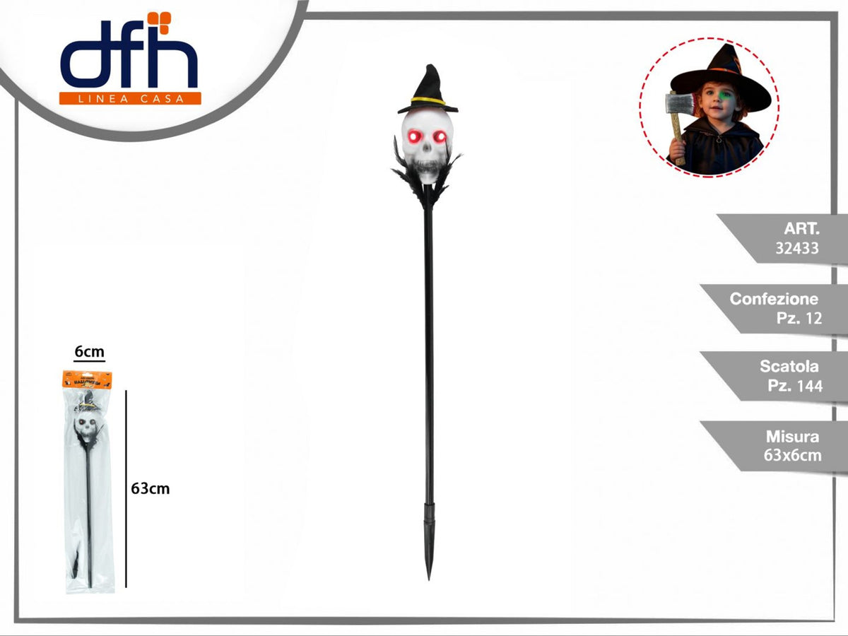 Bastone Halloween con teschio luminoso, 63 cm