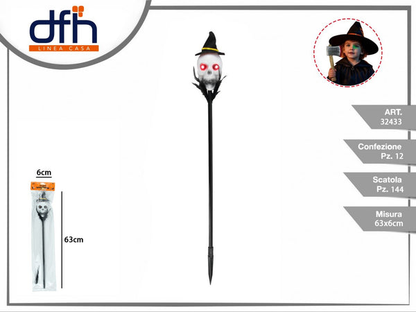 Bastone Halloween con teschio luminoso, 63 cm