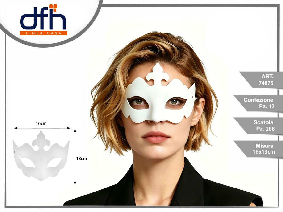 Mezza maschera bianca con bordo a corona
