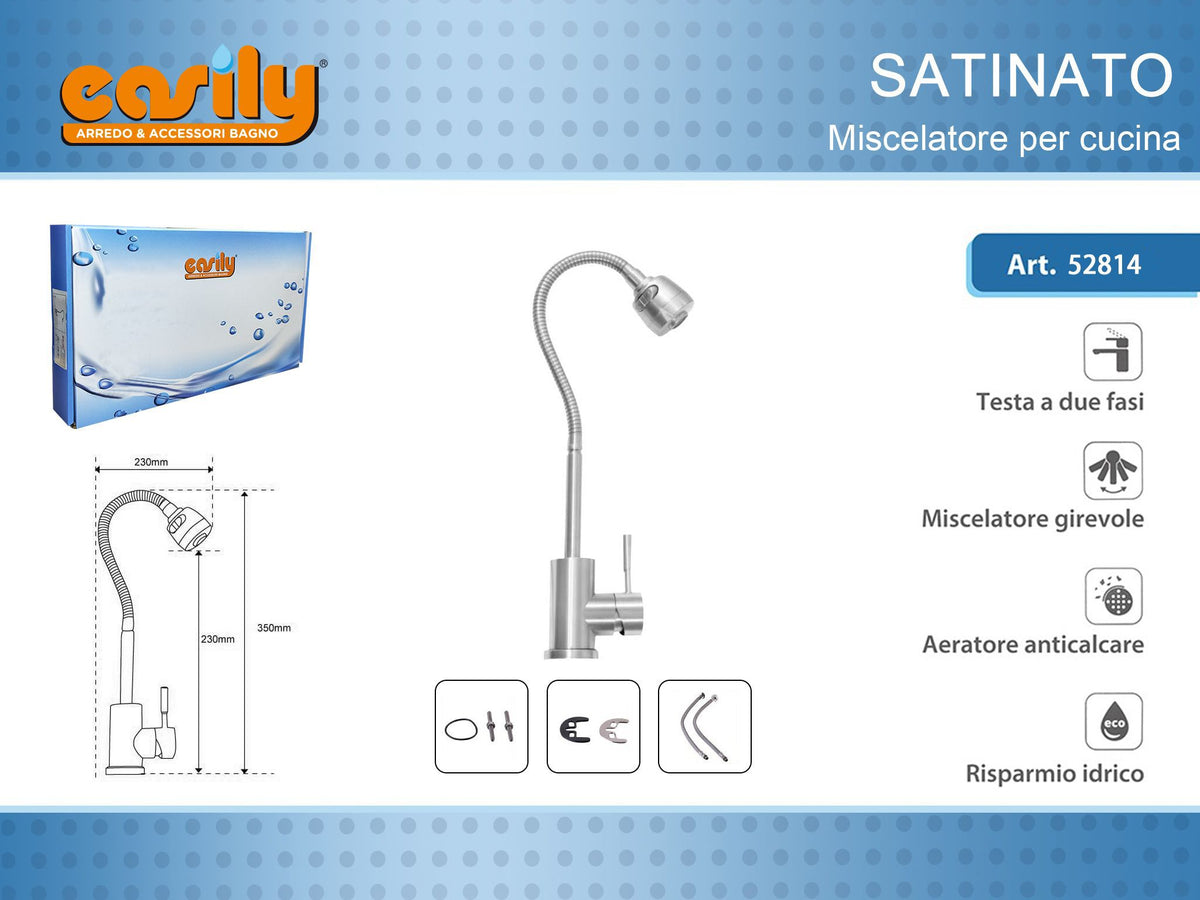 Miscelatore cucina satinato con canna flessibile