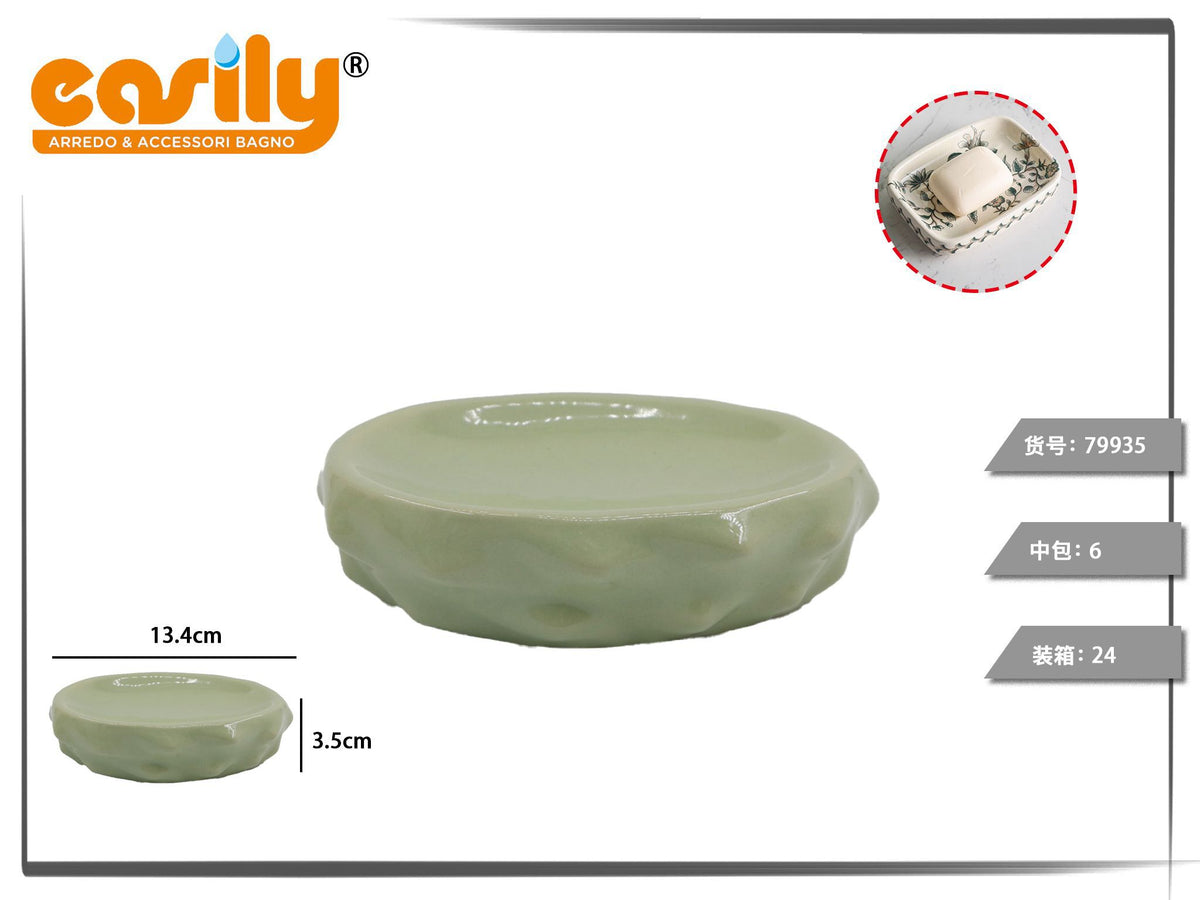 Portasapone in ceramica verde a rilievo