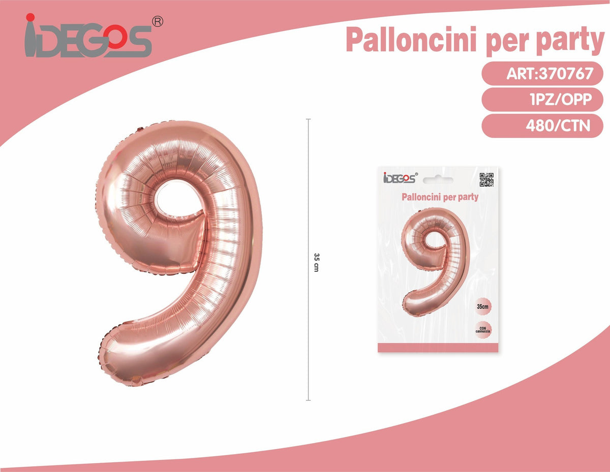 Palloncino Numero 9 Oro Rosa 35cm