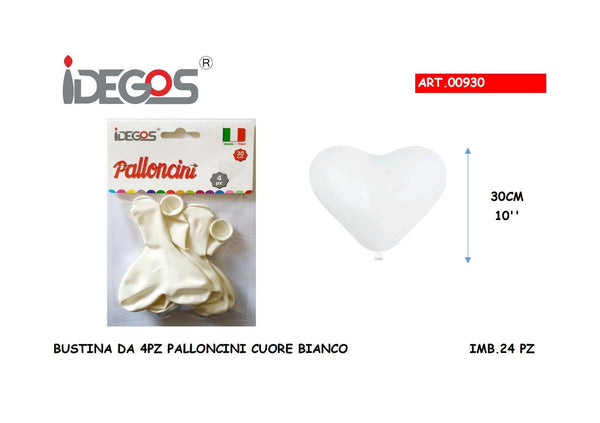 Palloncini a cuore bianchi, 4 pezzi