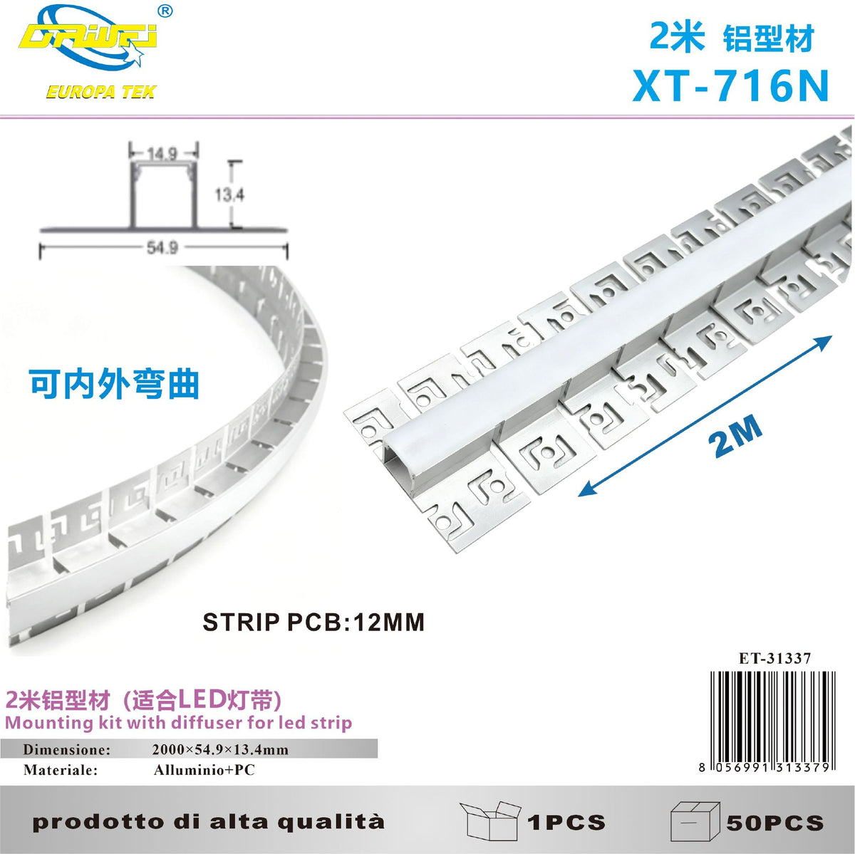 Profilo in alluminio per illuminazione