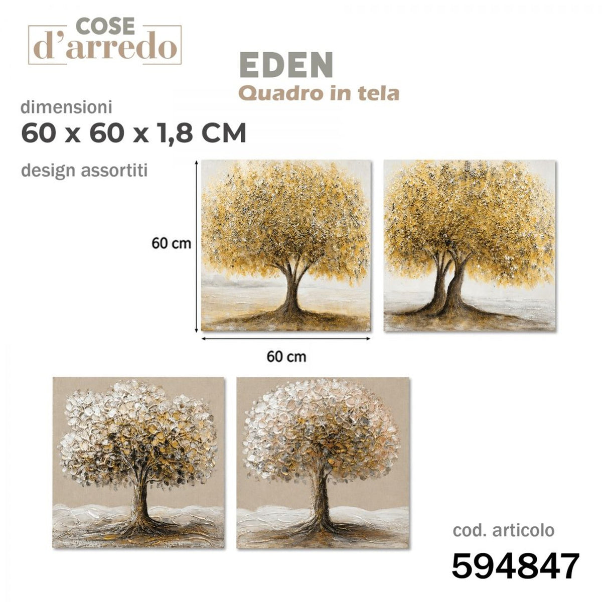 Quadro in tela Eden con alberi, 60 × 60 cm