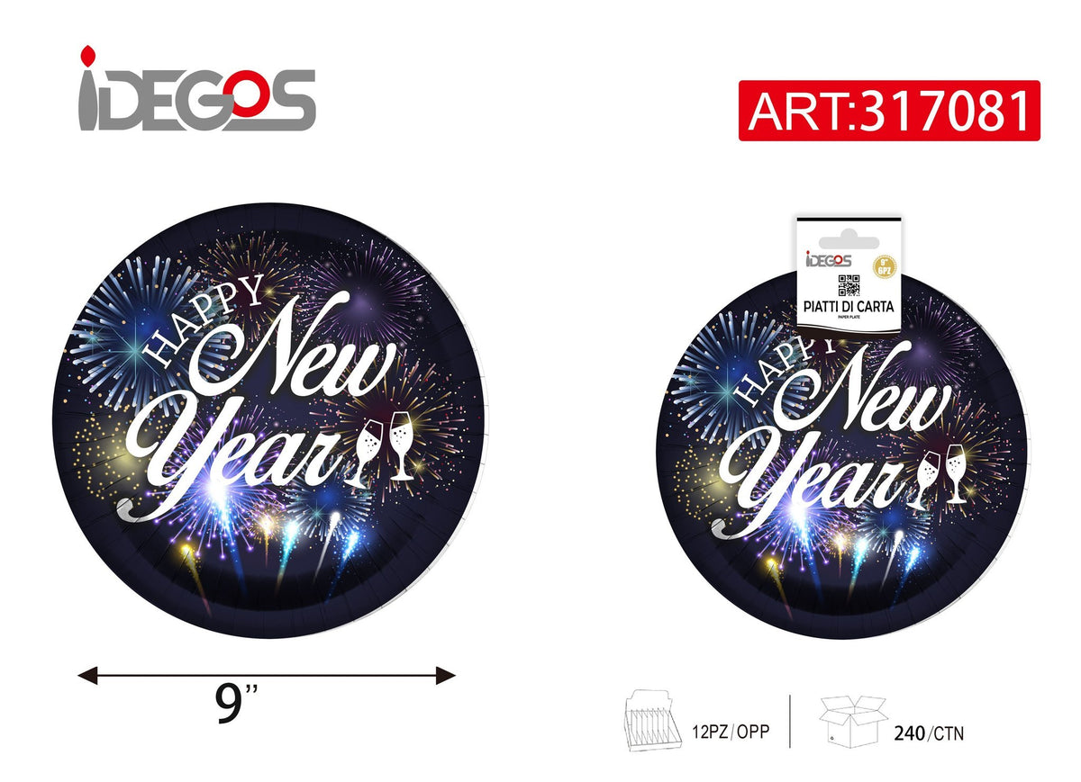 Piatti Di Carta Rotondo New Year 9p 8pz