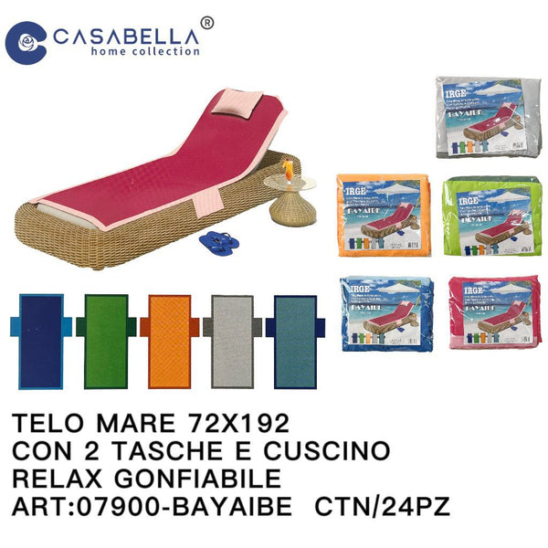 Telo Mare 72X192 con 2 Tasche e Cuscino Relax Gonfiabile