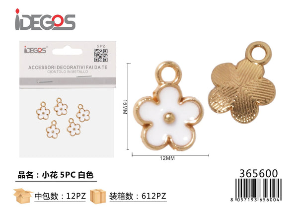 Set di 5 ciondoli Fiore piccolo, bianco