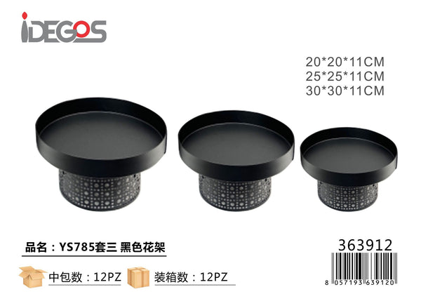 Alzatina in ferro set da 3 pezzi nero, modello YS785