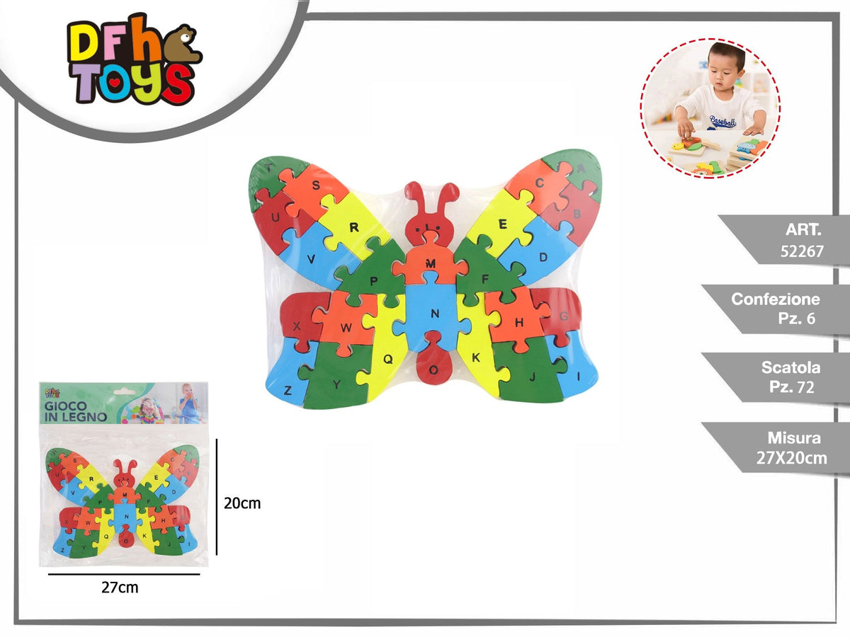 Puzzle in legno Farfalla con lettere