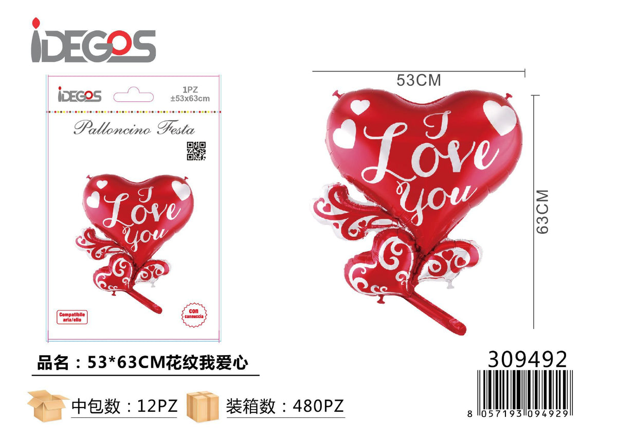 Palloncino foil a cuore decorato, 53 x 63 cm