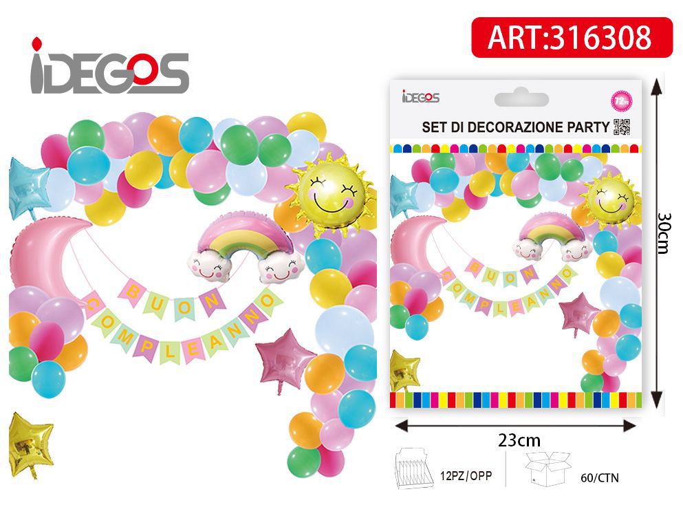 Kit decorativo di palloncini con luna, sole, nuvole e arcobaleno
