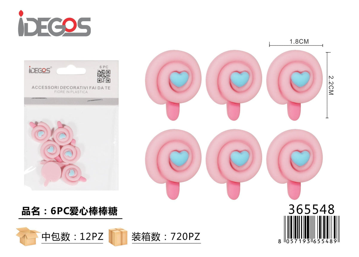 Set di 6 decorazioni Lecca-lecca a cuore