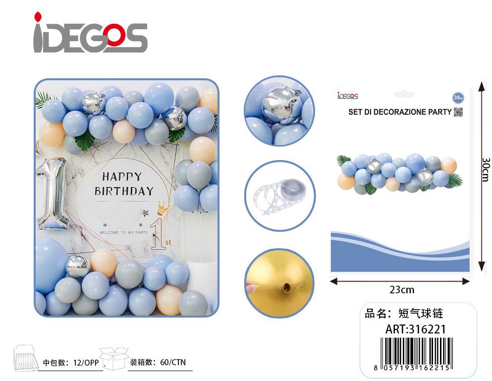 Kit ghirlanda di palloncini pastello celesti con foglie