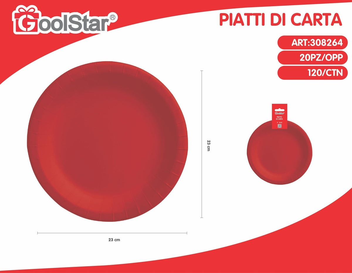 Piatto di carta rosso rotondo