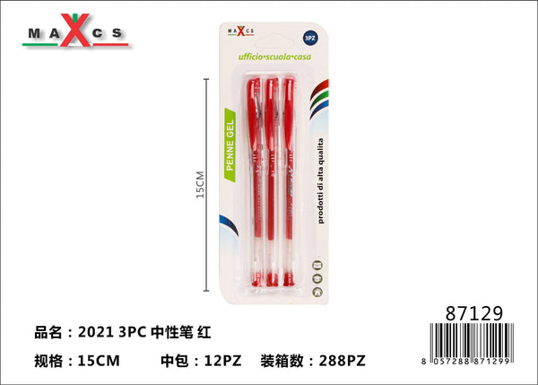 Penna gel 2021, rosso, confezione da 3 pezzi