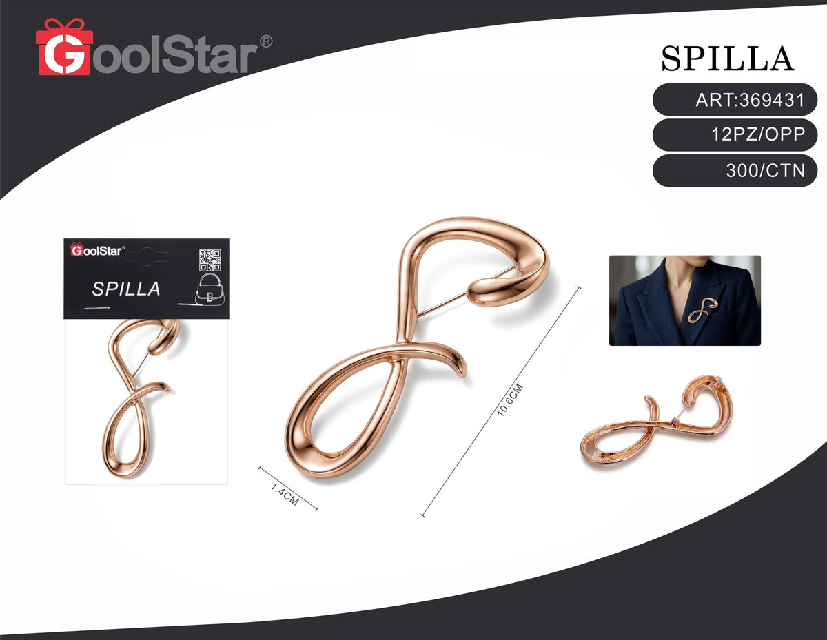 Spilla curvilinea 60811, finitura oro rosa, 10,6 cm