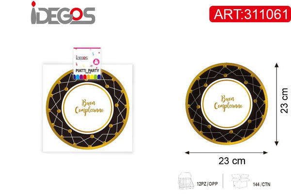 Piatti di carta 9 pollici oro/nero
