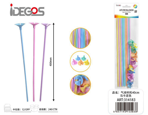 Aste per palloncini macaron assortiti, 40 cm, 12 pezzi