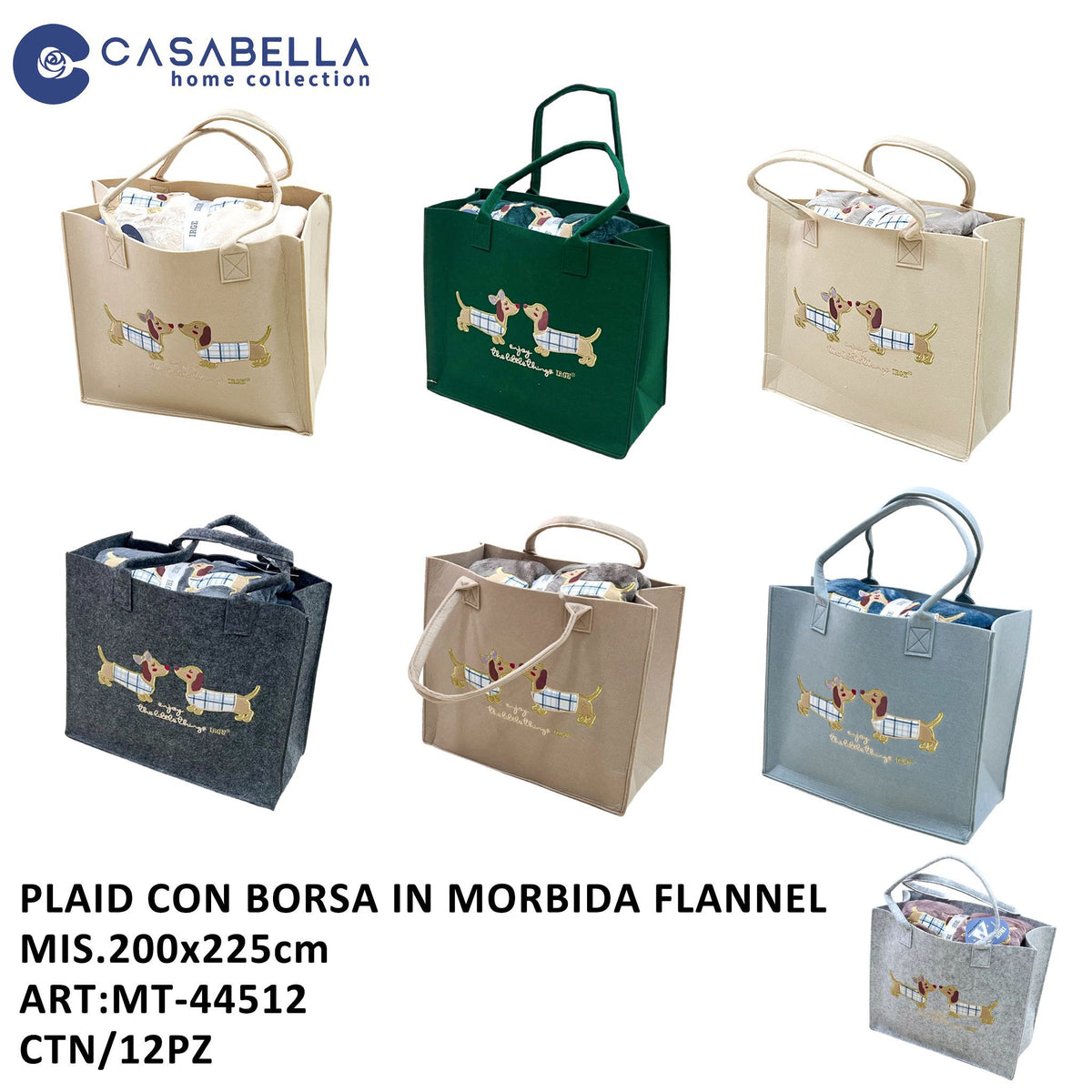 Plaid con Borsa in Morbida Flannel 200X225 Doggy