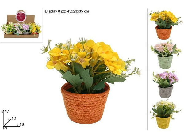 Fiori artificiali in vaso rivestito di corda