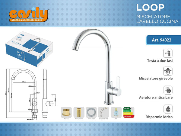 Miscelatore da cucina LOOP con bocca alta a U