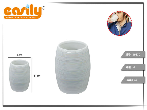 Portaspazzolini in ceramica a botte con righe sottili
