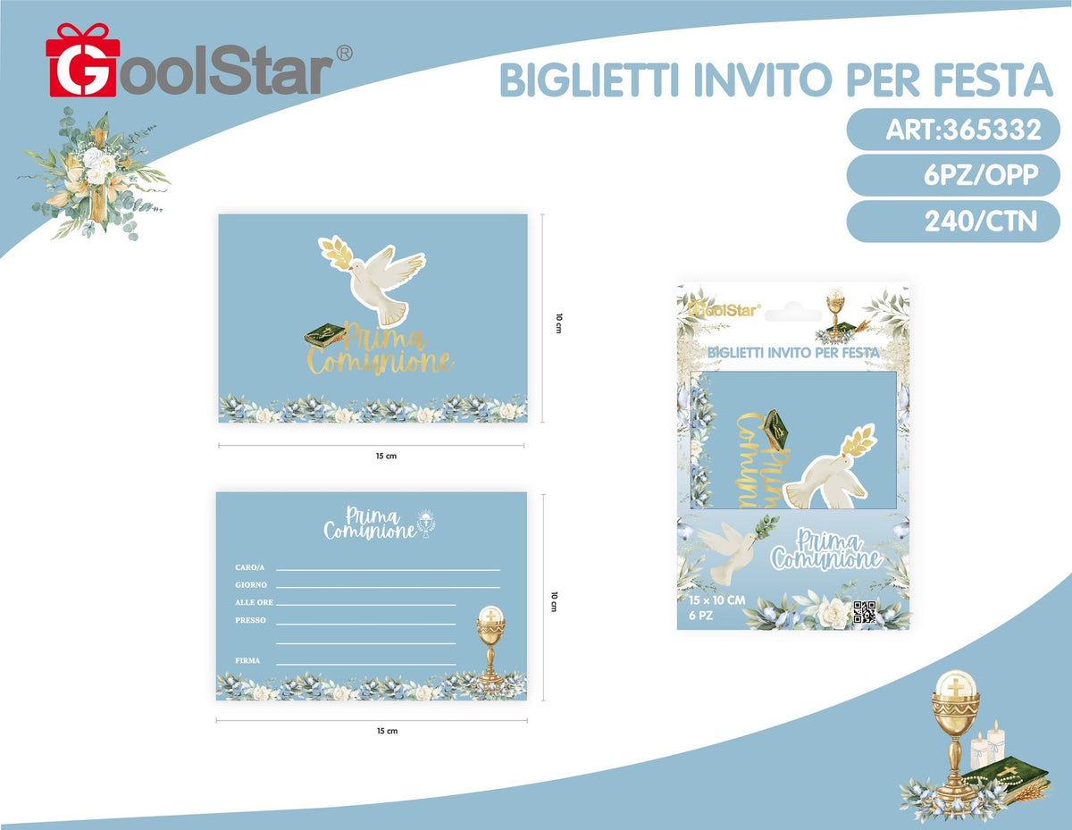 Biglietti invito prima comunione celeste