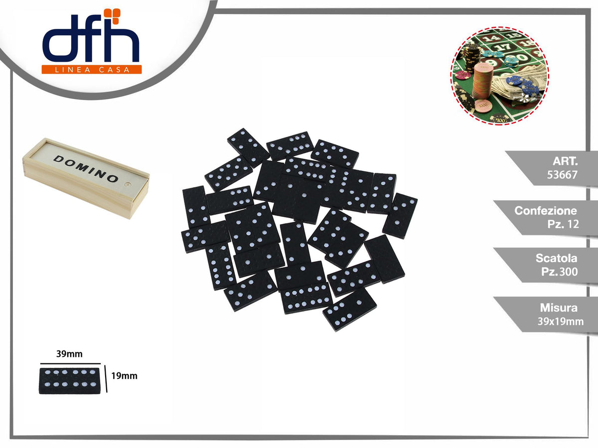 Domino con tessere nere in scatola di legno