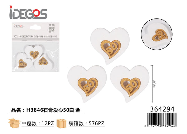 Decorazione Cuore Numero 50 H3846, bianco e oro