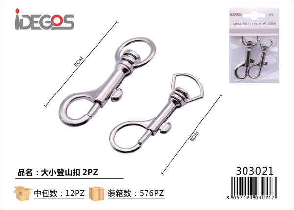 Set di 2 moschettoni per accessori, misure assortite